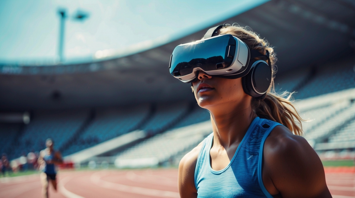 Image 4: Virtual reality training of a track and field athlete (AI-generated). Image 4: Virtual reality training of a track and field athlete (AI-generated).